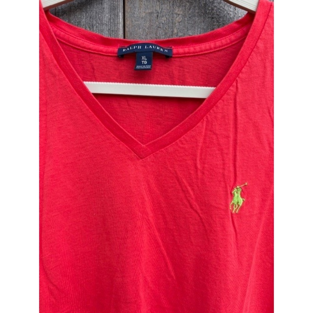 Ralph Lauren Womens V-Neck T-Shirt Coral Pink  Pony Logo XL Short Sleeve - Picture 3 of 3